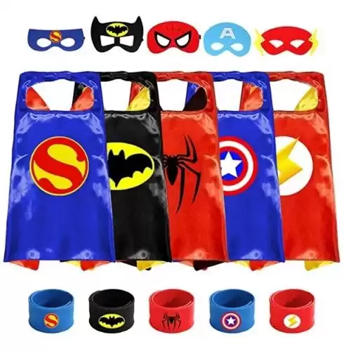 Superheros Cape with Mask and Wristbands Cosplay Dress up Costumes Festival Christmas Halloween Birthday Party Gifts for Kids