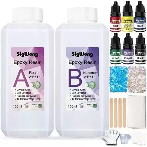 Epoxy Resin Clear Crystal Coating Kit 300ml - 2 Part Casting Resin for Art, Craft, Jewelry Making, Bonus Glove, Mixing Stick, Graduated Cup, Resin Pigment, Glitter, Dispensing Cup, Tablecloth