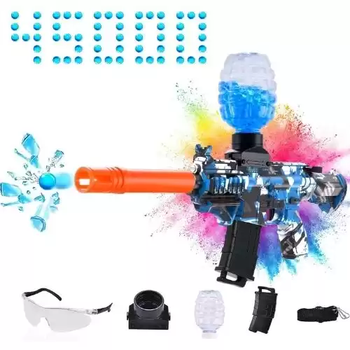 TPEBI Electric Gel Water Ball Blaster Toy, M416 Eco-Friendly Splatter Ball Blaster Automatic Toy, with 45000+ Water Beads and Goggles, for Outdoor Activities - Outdoor Team Game, Blue