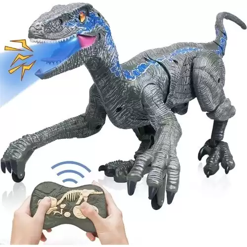 Remote Control Dinosaur Toys for Kids Boys Girls,Jurasic Dino World Toys for Toddler,Electronic Robot Toy Lightup Walking Roaring Velociraptor Rechargeable Christmas Birthday Gifts