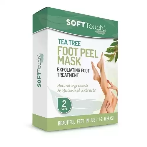 Soft Touch Foot Peel Mask - Pack of 2 Feet Peeling Masks for Dry, Cracked Heels & Calluses - Exfoliating Foot Mask Peel for Baby Soft Skin, Tea Tree