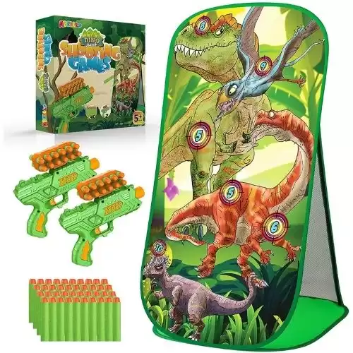 Shooting Game Toy for Age 5 6 7 8 9 10+ Years Old Kids, Boys, Dinosaur Shooting Target with 2 Foam Dart Blasters 40 Foam Darts, Ideal Kids Gift for Indoor Outdoor, Compatible with Nerf Toys