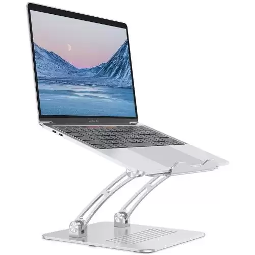 Laptop Stand, OMOTON Height Adjustable Computer Stand for Desk, Exceptionally Stable Laptop Riser Holder with Heat Vent, Compatible with MacBook Pro, Air, Samsung, Laptops up to 17 inches, Silver