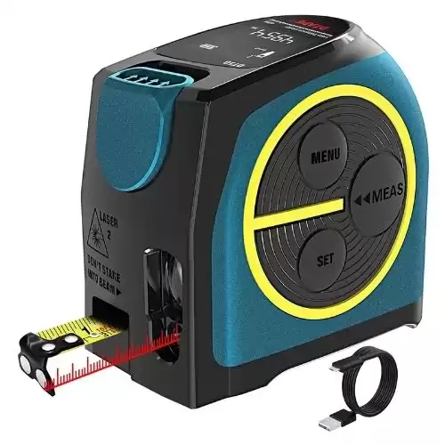 DTAPE Laser Tape Measure 2-in-1,laser measurement 131Ft silent laser range finder USB rechargeable color LCD display, measuring distance, IP54 waterproof, tape length 16Ft, Nylon Coating for DIY