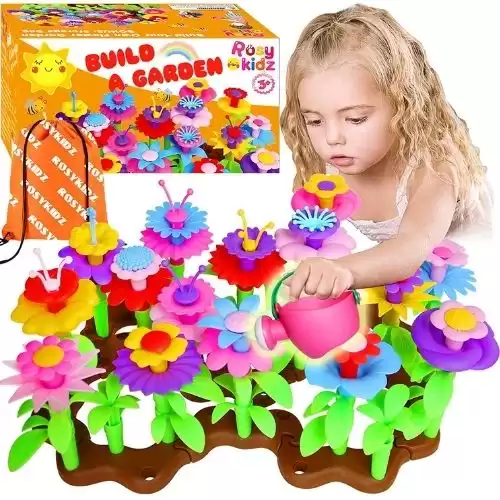 ROSYKIDZ Flower Garden Building Toys for Girls - [ 106 PCS ] STEM Toy Gardening Pretend Play Gift for Kids Age 3 4 5 6 Years Old - Preschool Children Girl Gifts Toys Set with Storage Bag