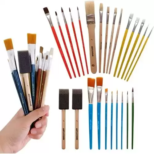 Artlicious Paint Brush Set - Pack of 25, Assorted Variety, All-Purpose Paint Brushes - Use with Acrylic, Oil, Watercolor, Gouache Paints, Face Nail Art, Miniature Detailing and Rock Painting