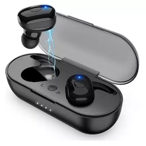 TWS-X Wireless Earbuds, Bluetooth 5.0 Headphones with Microphone Bluetooth Earbuds Stereo Calls Extra Bass 36H 9D for Workout,IPX6-Black