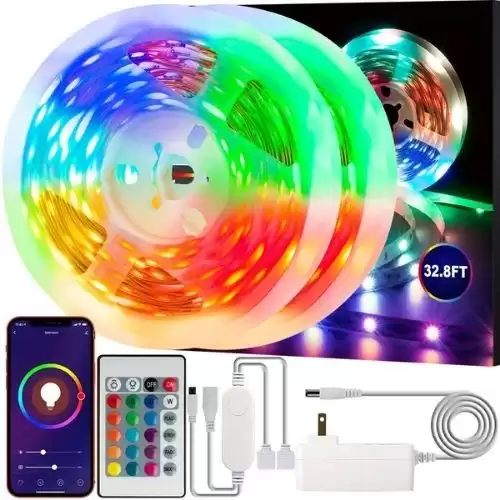 Swtroom LED Strip Lights Works with Alexa Google Home WiFi RGB LED Light Strips 16 Million Colors Music Sync 5050 LED Light with Remote App Control for Bedroom/Bar/Party/Home Decoration,32.8ft