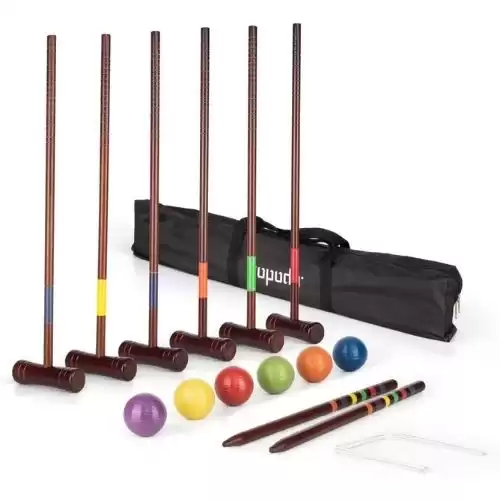 ropoda Six-Player Deluxe Croquet Set with Wooden Mallets, Colored Balls, Vintage Style, Sturdy Carrying Bag for Adults &Kids, Perfect for Lawn, Backyard, Park and More…