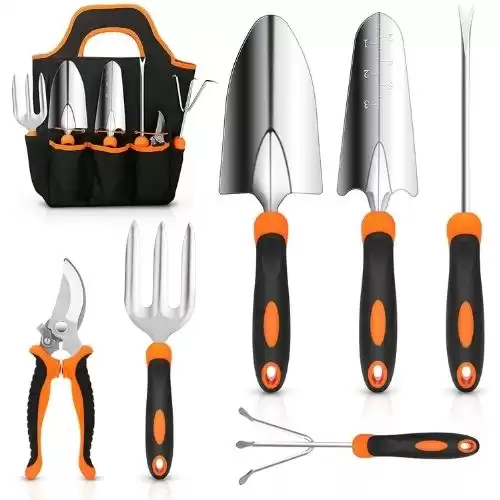 CHRYZTAL Garden Tool Set, Stainless Steel Heavy Duty Gardening Tool Set, with Non-Slip Rubber Grip, Storage Tote Bag, Outdoor Hand Tools, Ideal Garden Tool Kit Gifts for Women and Men