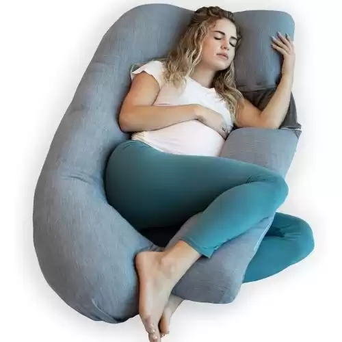 PharMeDoc Pregnancy Pillow, U-Shape Cooling Cover - Dark Grey with Detachable Side - Support for Back, Hips, Legs, Belly for Pregnant Women