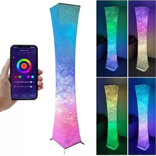 61'' Smart Floor Lamp, Voice Control, Compatible with Alexa & Google Home, Mood Lighting, Soft Light, WiFi App, RGB Dimmable, Music Sync Color Changing LED for Living Room Bedroom Party ...