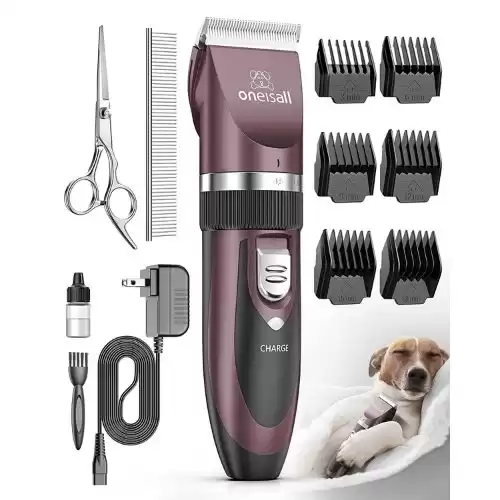 oneisall Dog Shaver Clippers Low Noise Rechargeable Cordless Electric Quiet Hair Clippers Set for Dogs Cats Pets