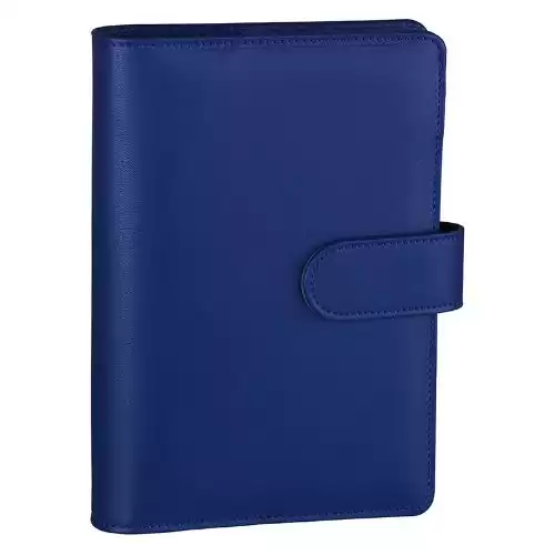 Antner A6 PU Leather Budget Binder Refillable 6 Ring Notebook Binder for A6 Refill Paper, Loose Leaf Personal Planner Binder Cover with Magnetic Buckle Closure, Navy Blue