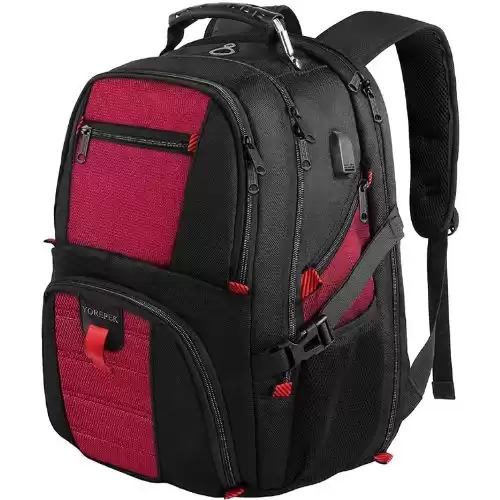 School Backpack, Large Travel Laptop Backpacks with USB Charging Port, Durable Work Bookbag Fits 17Inch Laptops for Women Men, Bright Red