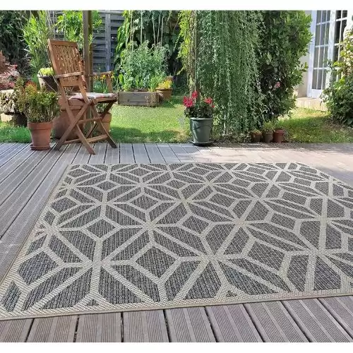 Rugshop Contemporary Geometric Easy Cleaning for Patio Rugs,Deck Rugs,Balcony Rugs Indoor/Outdoor Area Rug 5' x 7' Blue