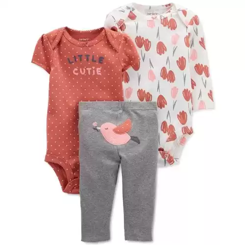 Carter's Baby Girls 3-Piece Cotton Bodysuits & Pants Set