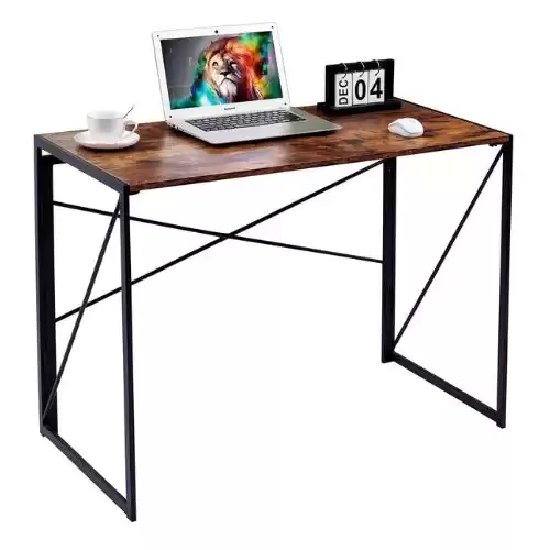 Coavas Folding Desk No Assembly Required, 39.4 inch Writing Computer Desk Space Saving Foldable Table Simple Home Office Desk,Brown