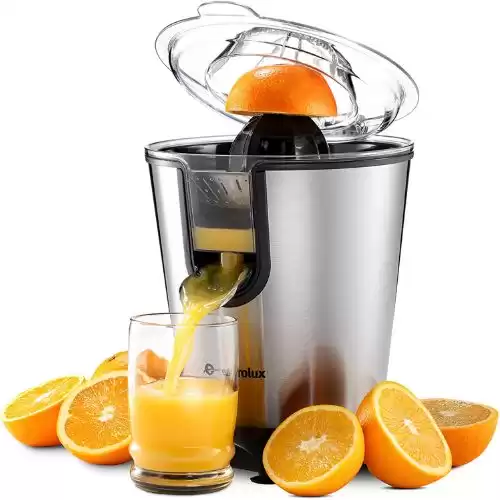 Eurolux Electric Citrus Juicer Squeezer, for Orange, Lemon, Grapefruit, With 160 Watts of Power, Brushed Stainless Steel