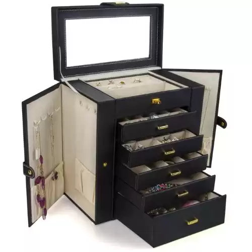 Kendal Huge Leather Jewelry Box / Case / Storage LJC-SHD5BK (black)