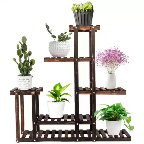 GEEBOBO Multi Tiered Plant Stand for Indoor and Outdoor,5 Tier Plant Stand,Large Wood Plant Shelf for Multiple Plants,Flower Pots Shelves Rack Holder Stand