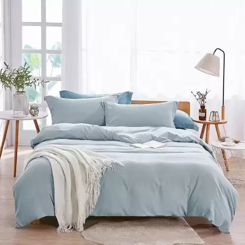 Dreaming Wapiti Duvet Cover,100% Washed Microfiber 3pcs Bedding Duvet Cover Set,Solid Color - Soft and Breathable with Zipper Closure & Corner Ties (Baby Blue, Twin)