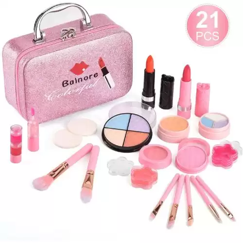 balnore 21 Pcs Kids Makeup Kit for Girl, Washable Makeup Toy Set, Safe & Non-Toxic,Real Cosmetic Beauty Set for Kids Play Game Halloween Christmas Birthday Party