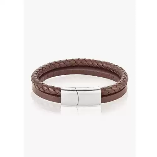 ADORNIA Leather Braided Combo Bracelet