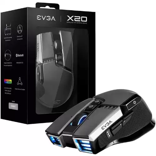 EVGA X20 Gaming Mouse, Wireless, Grey, Customizable, 16,000 DPI, 5 Profiles, 10 Buttons, Ergonomic 903-T1-20GR-KR