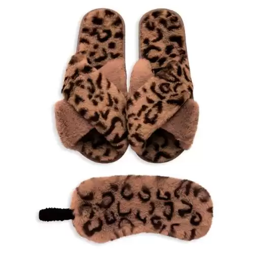 SURELL 2-Piece Faux Fur Eye Mask & Slippers Set