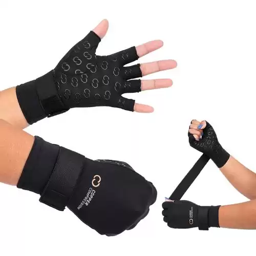 Fingerless Arthritis Compression Gloves for Hand Pain Relief - Adjustable - Copper Infused - Reduce Pain, Increase Blood Flow, Aid Recovery, Fitness - for Women and Men (Small/Medium)