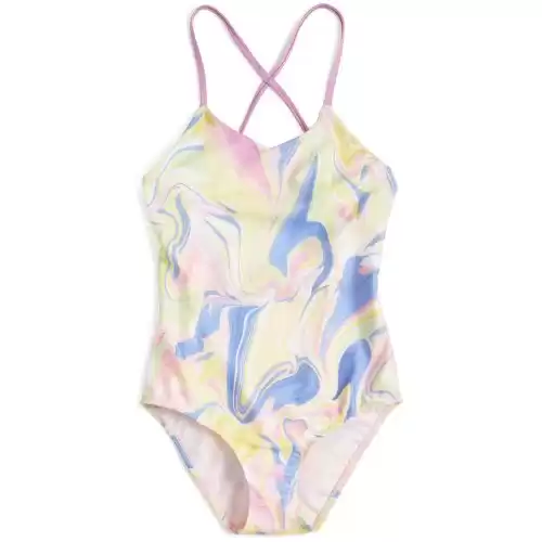 ID Ideology Big Girls Marble-Print Swimsuit