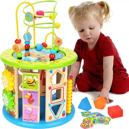 BATTOP 10-in-1 Activity Cube Learning Toys Wooden Baby Activity Blocks Bead Maze Educational Toys for Kids Multi Play Activity Center Toys Boys Girls (Large-Size)