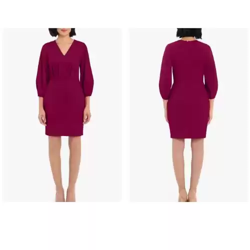 DONNA MORGAN V-Neck Pleated Blouson Sleeve Dress