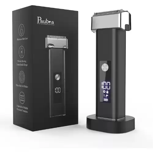 Paubea Electric Razor for Men, Cordless Wet & Dry Foil Shaver, Men's Moisturizing Electric Shaver, Quick Charge Electric Razor with Precision Trimmer, Black