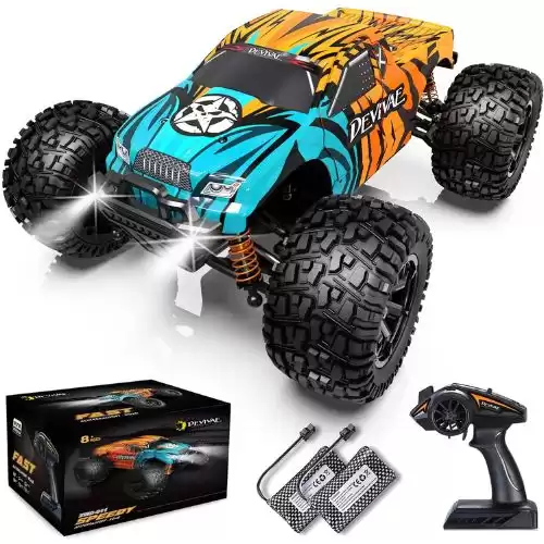 DEVIVAE 011 RC Cars, 40KM/H High Speed Remote Control Car, 1:16 Hobby Grade Monster Trucks, 4WD All Terrain RC Truck Electric Toy with 2 Batteries, 40 Mins Play Gift, Orange, Blue, Black, White