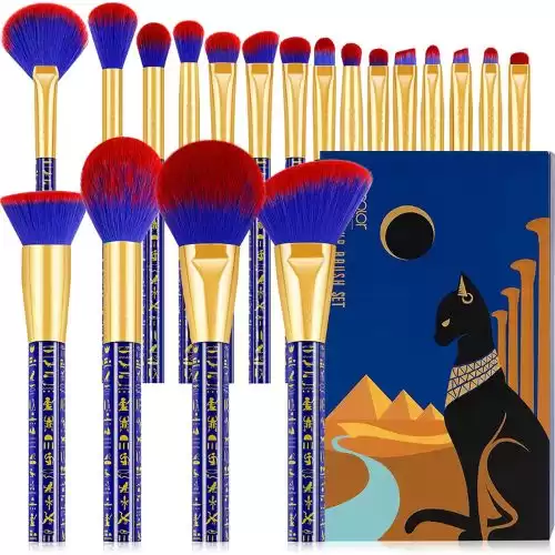 Docolor Makeup Brushes 19Pcs Bastet Cat Makeup Brush Set Premium Synthetic Kabuki Foundation Blending Face Powder Blush Concealers Eyeshadow Fan Make Up Brushes Set, Ancient Egyptian Series