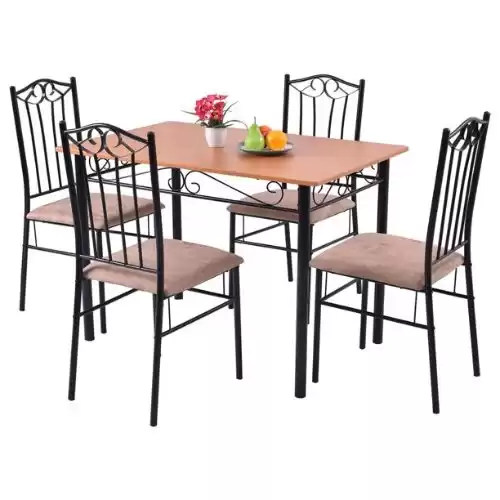 Costway 5 Piece Dining Set Wood Metal Table and 4 Chairs