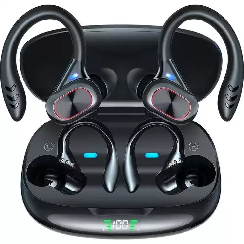 Bluetooth Headphones Wireless Earbuds with Wireless Charging Case Digital LED Display 48hrs Playtime Deep Bass Sport Earphones with Over Earhooks Built in Mic Sweatproof in Ear Headset for Gym