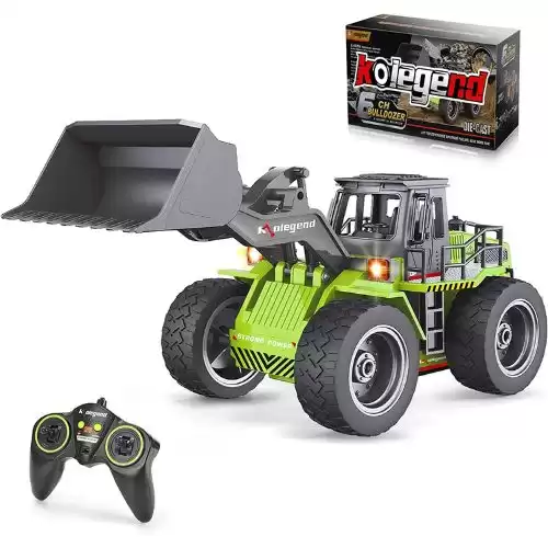 kolegend Remote Control Bulldozer Rc Toy Truck, 1/18 Scale RC Construction Vehicles Metal Front Loader 4WD Truck for Boys Girls Kids with Rechargeable Battery