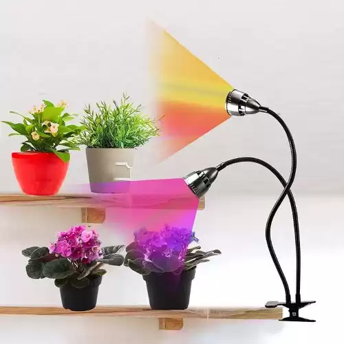 GHodec Grow Light for Indoor Plants,Full Spectrum Dual Head Desk Clip Plant Light for Seedlings/Seeds/Succulents,Adjustable Gooseneck & Timer Setting 3H/9H/12H,3 Color Modes