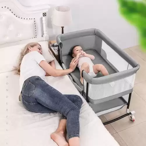 Bioby 4 in 1 Portable Baby Bassinet, Bedside Crib Sleeper Rocking Bed for Babies and Toddlers