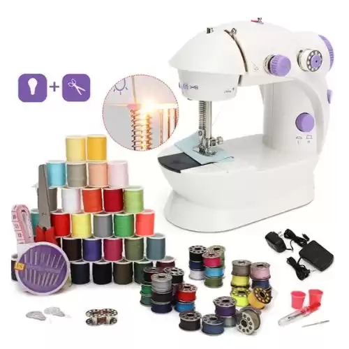 111PCS Sewing Machine Kit with 2 Speed Mini Portable Sewing Machine Crafts Gifts for Beginner with Light,Sewing Kit for Kids,Household,Handheld,Travel