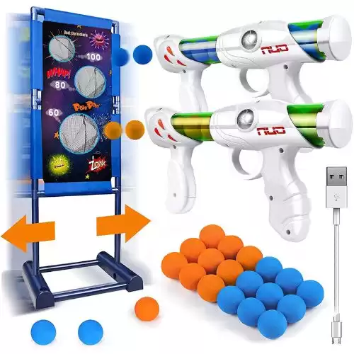 Kaufam Gun Toy Gift for Boys Age of 4 5 6 7 8 9 10 10+ Years Old Kids Girls for Birthday with Moving Shooting Target 2 Blaster Gun and 18 Foam Balls Compatible with Nerf Guns