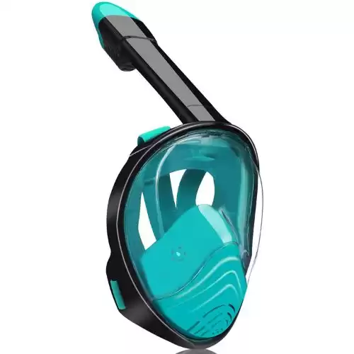 QingSong Full Face Snorkel Mask, Snorkeling Mask with Detachable Camera Mount, 180 Degree Panoramic View Anti-Fog Anti-Leak Snorkel Set for Kids & Adult