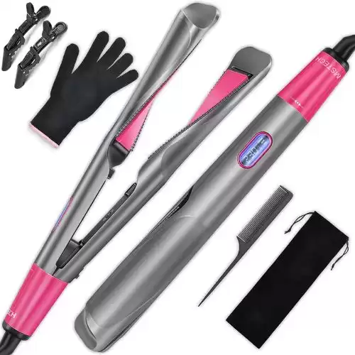 MSTECH Hair Straightener and Curler 2 in 1 - Twisted Ceramic Flat Iron for Hair with Salon High Heat 450℉- Hot Tool Curling Iron with Digital Display -Birthday Gifts for Women/Mom