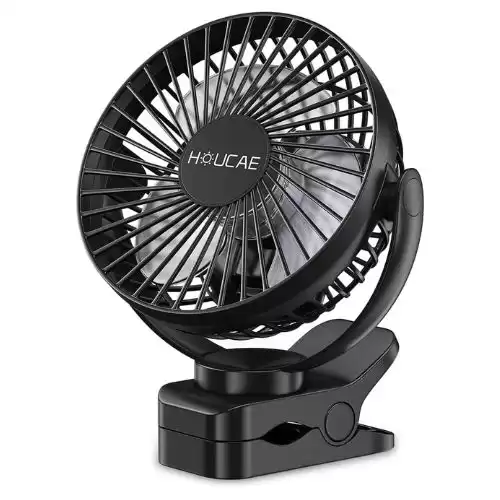 HOUCAE Portable USB Clip Fan, Ultra Quiet with 3 Speed, 5000 mAh Rechargeable Personal Fan for Bedroom, Office , Car Seat, Crib Bike, Treadmill etc.