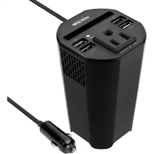 Bapdas 150W Car Cup Power Inverter DC 12V to 110V AC Converter with 1 AC Outlet and 4 USB Ports for Tablets, Laptops and Smartphones-Black