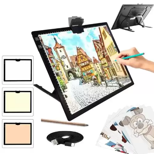 A3 Light Pad, TOHETO Wireless Battery Powered Light Box 3 Colors Stepless Dimmable and 6 Levels of Brightness Light Board for Tracing, Rechargeable LED Copy Board for Diamond Painting, Sketching