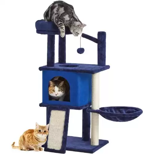 TSCOMON Multi-Level Cat Tree Cat Tower for Indoor Cats, Tall Plush Rest Area with Spacious Cat Condos, Scratching Posts with Hammock Basket and Hanging Toys, Cat Furniture with House for Rest & Fu...